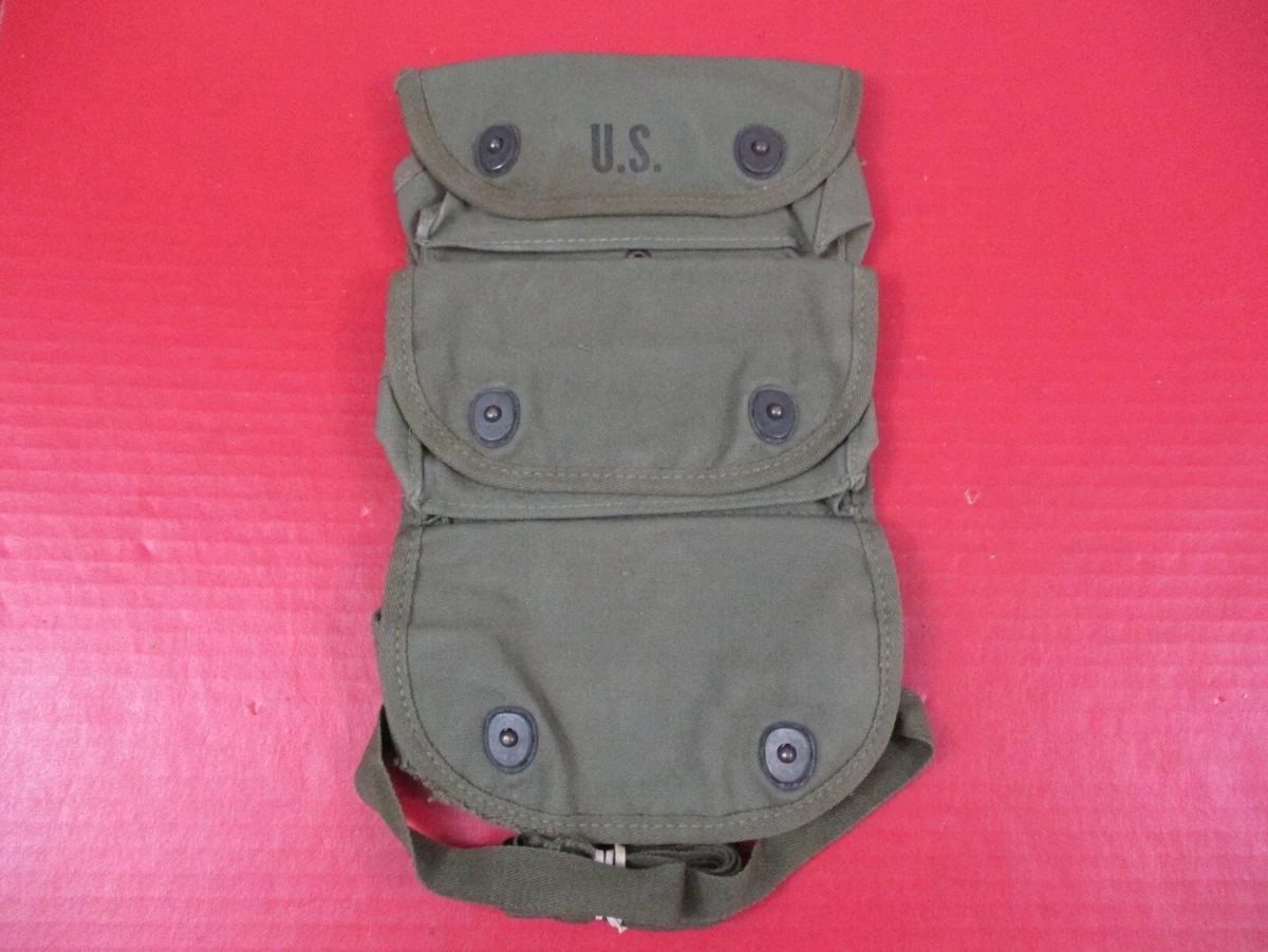 個人装備 USMC OD CANVAS 3POCKET GRENADE CARRIER WWII US Army Canvas 3-Pocket Grenade Carrier Belt Pouch - Dated