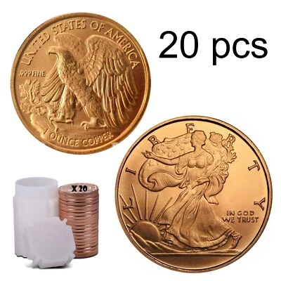 Lot 20x 1oz Walking Liberty Copper Rounds 999 Fine Bullion Coins ounces tube NEW - Image 1 of 4