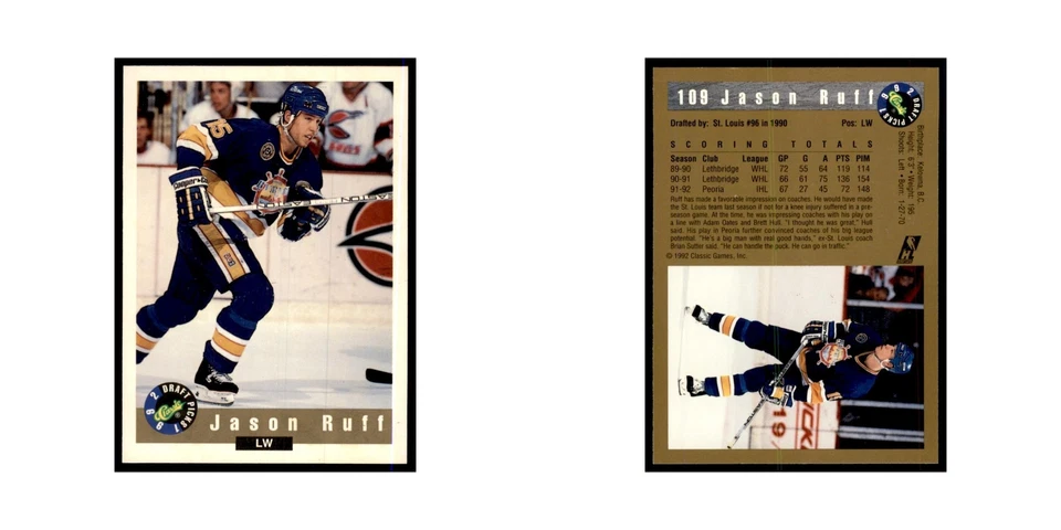 1992 Classic Draft Picks Jason Ruff Hockey Cards #109 - Image 3 of 3
