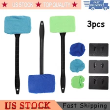 3X Window Windshield Cleaning Tool Wand Microfiber Car Wiper Cleaner Glass Brush