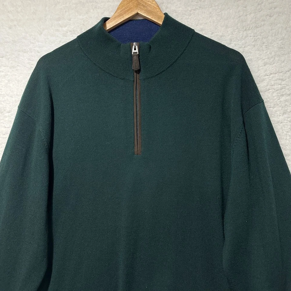 Пуловер Orvis шерсть мериноса четверть молнии свитер XL зеленый вышитый логотип - Изображение 3 из 4