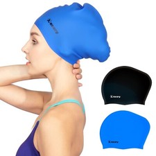 Keary 2 Pack Updated Silicone Swim Cap for Long Hair Women Girl Waterproof Ba...