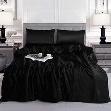 3 Pcs Luxury Silk Satin Duvet Cover Silky Bedding Set Duvet Cover + Pillowcases