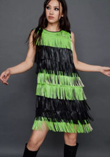 BNWT NastyGal Faux Leather Fringed Mini Dress - Multi Size: 8 RRP:£129.00