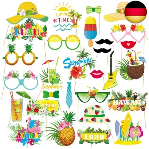 Sprinlot Fotobox Requisiten Hawaii, 29 Stück Hawaii Foto Booth Props, Luau - Bild 1 von 7