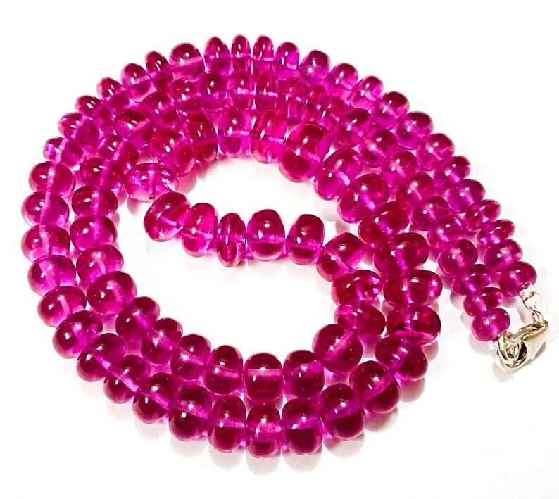 Collana in argento sterling 925 con zaffiro rosa perline con pietre preziose ... - Immagine 3 di 4