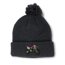 Pom Pom Beanies for Women Motocross Embroidery Winter Hats for Men Skull Cap