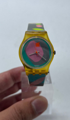 Swatch - Luna Di Capri LK109 Watch AG 1987 Pink, Grey, Aqua Pre-Owned VG