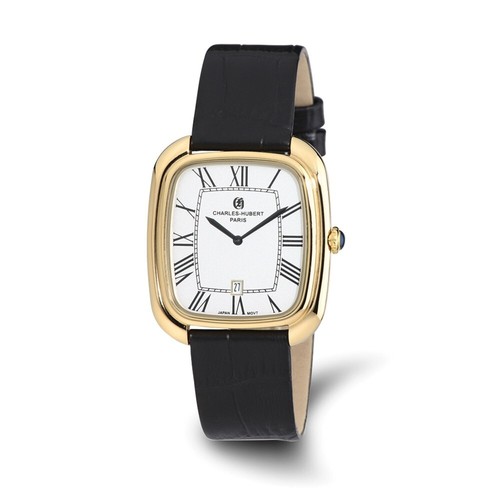 Mens Charles Hubert IP-plated Square Face Leather Band Watch - 第 1/5 張圖片
