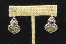HG, HAGIT GORALI-Sterling Silver Labradorite Pearl Dangle Earrings-ISRAEL