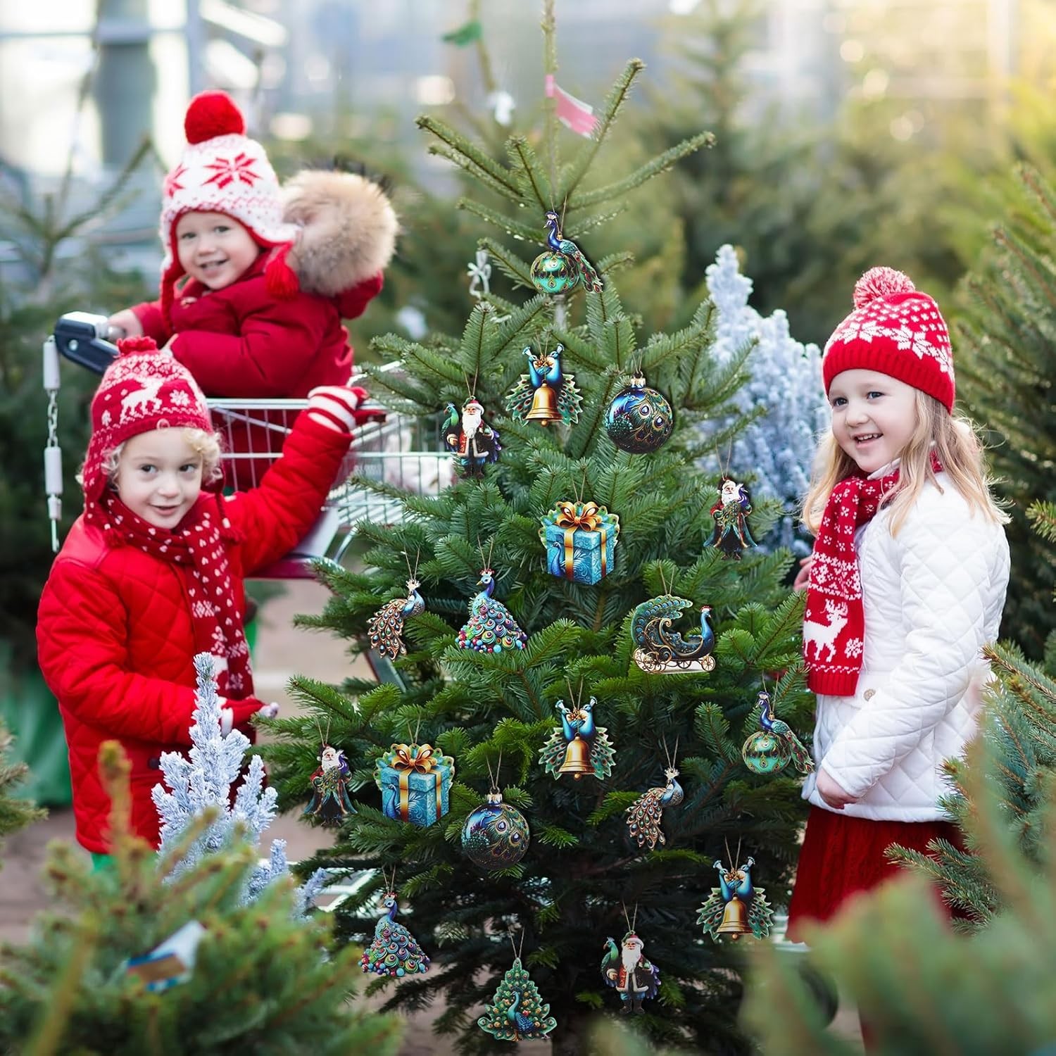 Barydat 30 Pcs Christmas Peacock Ornaments for Christmas Tree Ornament Hanging V