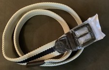 Mens Golf Belt, Webbed To Fit Most Sizes, Khaki With Navy Stripe, bs Brand, New