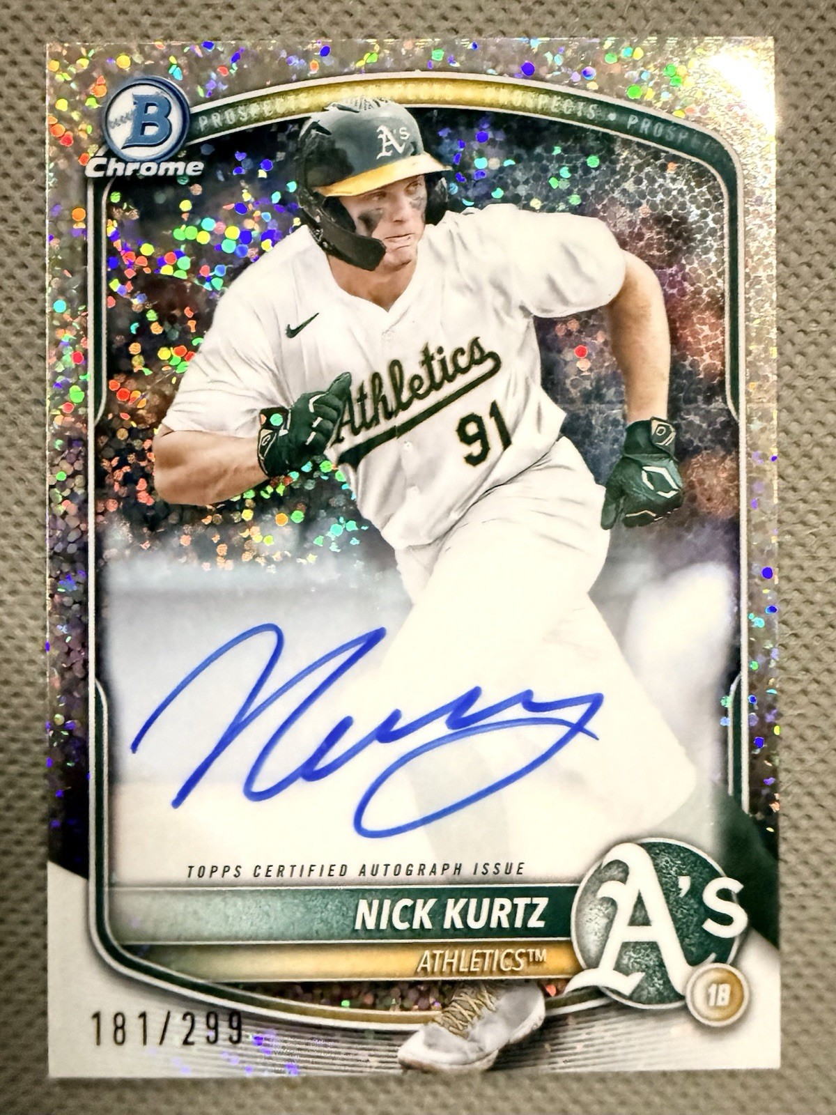 2025 Bowman Chrome Prospect Auto Nick Kurtz #CPA-NK Speckle Refractor /299 ROY