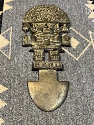 Vintage Brass Peruvian Tumi Wall Art Inca Deity Aztec Knife Peru Rare 11'' MCM
