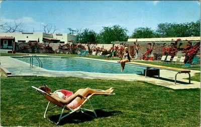 1950s Del Camino Motor Hotel El Paso Texas Linen Postcard Pool Petley AAA