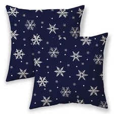 Christmas Pillow Covers 16x16,Navy Blue White Snowflake Outdoor Decorative Th...