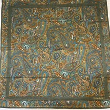 VTG YVES SAINT LAURENT Scarf Handkerchief Paisley Green 18.5x18.5