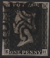 GB QV SG2, 1d black PLATE 1b Maltese cross (E-H) 4 margins used