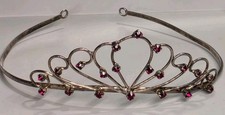 Princess Tiara Sterling And Ruby Costume Bridal Headpiece - Rare - 21gms - 14.5"