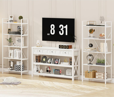 5-Tier White Oak Bookshelf & Console Table for Stylish Living Rooms