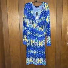 Jones New York Dress 1X Blue Ikat Print Boho Preppy Resort Y2K Coastal Chic Art