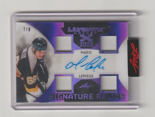2023 LEAF ULTIMATE MARIO LEMIEUX #UXSR-ML1 SIGNATURE RELICS PURPLE #7/9  NRMT