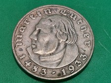 GERMANY 1933 THIRD REICH 3RD REICH 2 REICHSMARK MARTIN LUTHER SILVER COIN