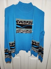 VINTAGE ALI MILES SWEATER VEST ZEBRA PRINT SZ S M TEAL
