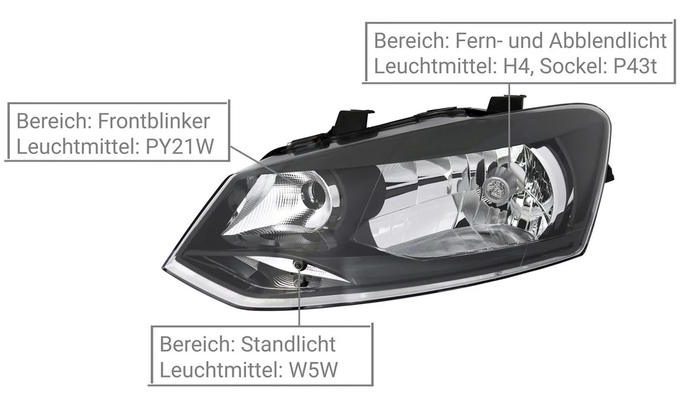 Scheinwerfer Set für VW Polo 5 6R 2009-2014 H4 Halogen Single TRENDLINE - Bild 2 von 4