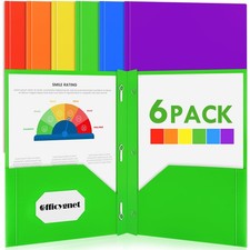 2 Pocket Folders with Prongs - 6 Packs Assorted Colors - Plastic Folders with...