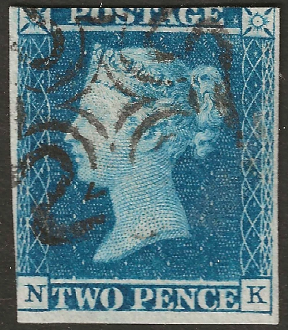 Two Penny Blue in Great Britain Victoria Line-Engraved Stamps for