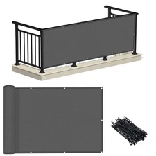 3'x10' Charcoal Balcony Privacy Screen Fence Cover (HDPE) UV Protection Weath...