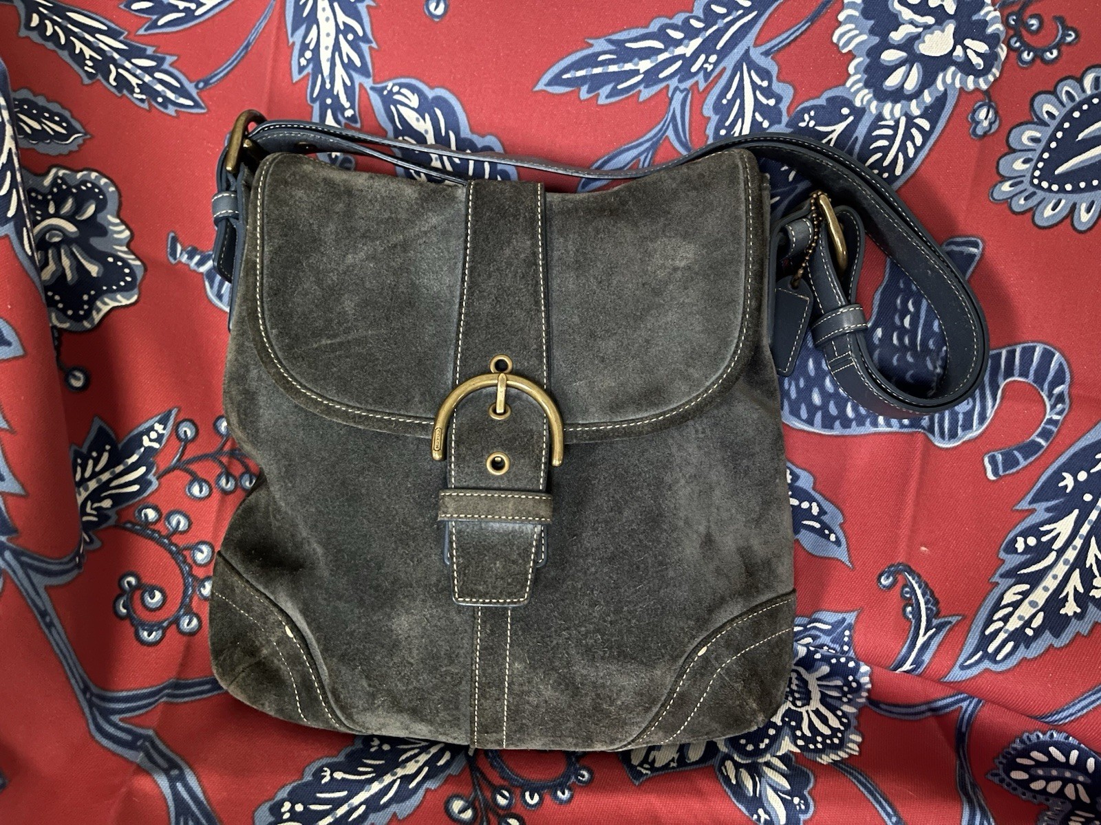 Vintage Y2K  2004 Coach Blue Suede Soho Convertible Crossbody Bag