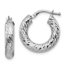 Italian 14k White Gold 4mm x 10mm Small Diamond Cut Swirling Hoop Earrings