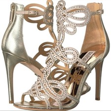 Badgley Mischka Teri Crystal Embellished Stiletto Sandals Platino Women s Size 9