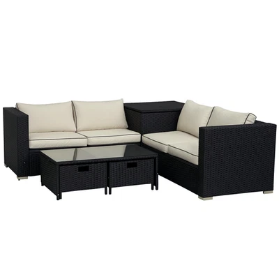 Outsunny 4Pcs Patio Rattan Sofa Garden Furniture Set Table w/ Cushions Black - Image 1 of 4