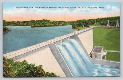 Vintage Linen Norris Dam TVA Storage Project Postcard Near La Follette TN