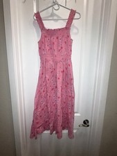 LoveShackFancy Pasha Dress Pink Floral Smocked Ruffle Midi
