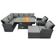 Fimous High Back Rattan Corner Garden Furniture Gas Fire Pit Heater Dining Table