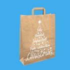 250 Papiertragetaschen Einkaufstüten braun mit Weihnachtsmotiv 32+12x40cm 80g/m²