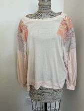 We The Free Free People Patchwork Sleeve Pullover Top Women’s Large Cream Pink