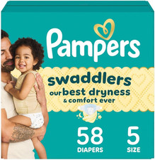 Pampers 58 Pack Swaddlers White Unisex Size 5 Disposable Baby Diapers