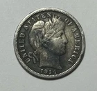 1914 Philadelphia Mint Barber Dime 90% Silver US Coin XF Full Liberty Original