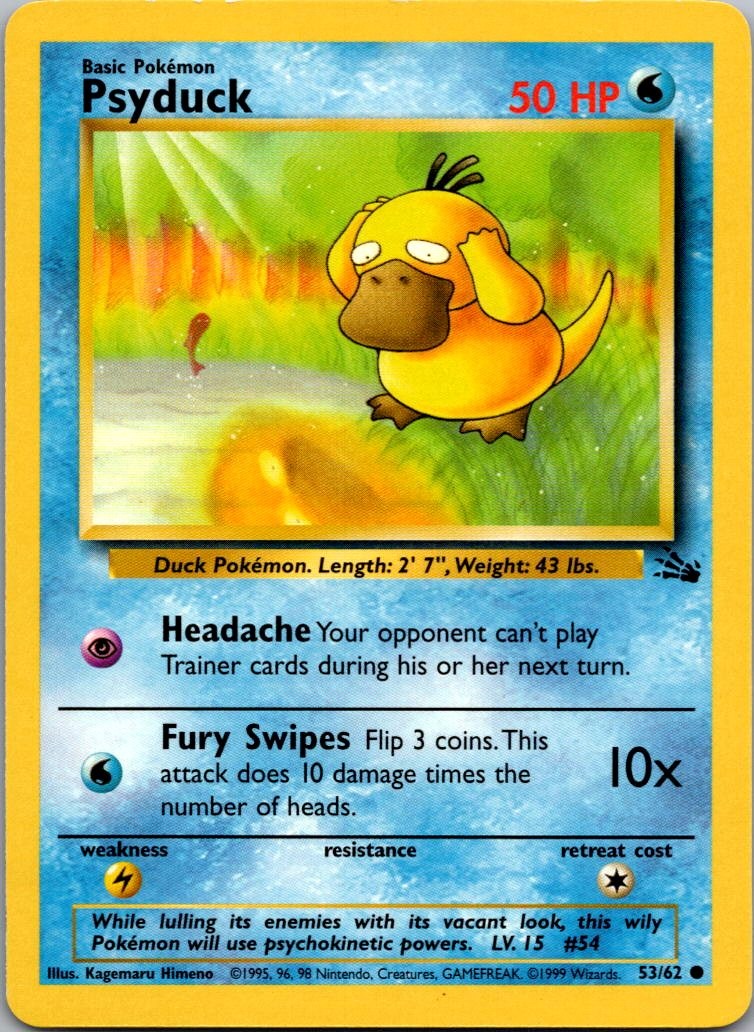 Psyduck 53/62 Common Fossil Pokemon Unlimited Moderately Played
