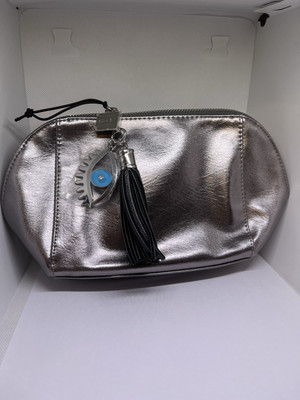 make up bag evening purse nwot zippered silver metallic R+F evil eye