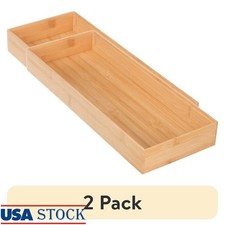 Bamboo Drawer Organizer Set Stackable Kitchen Bathroom Office Storage Solution