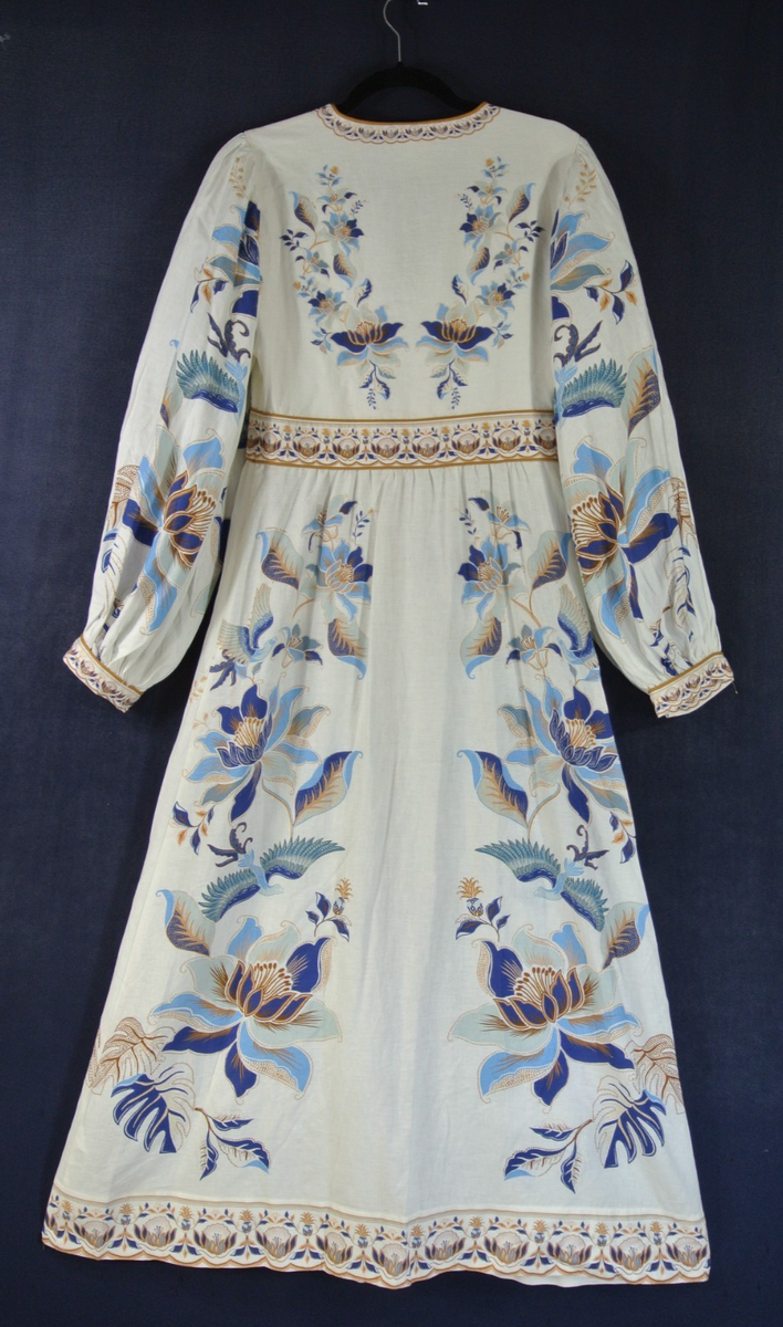 NEW, Farm Rio Mystic Blue Lotus Placed Print Maxi Dress Sz M #MD1769