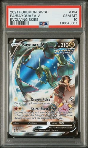2021 Pokèmon Sword & Shield Evolving skies - PSA 10 Rayquaza V Alternate Art 194