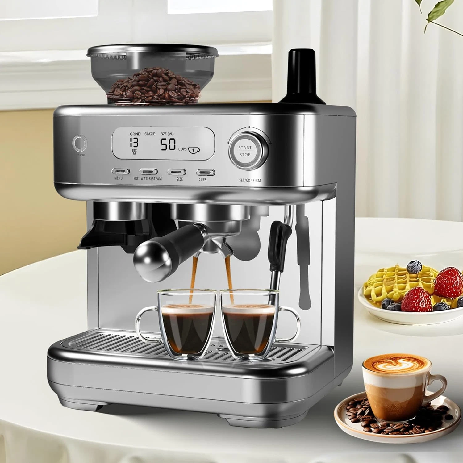 Premium Semi-Automatic Espresso Machine with Grinder & Milk Frother
