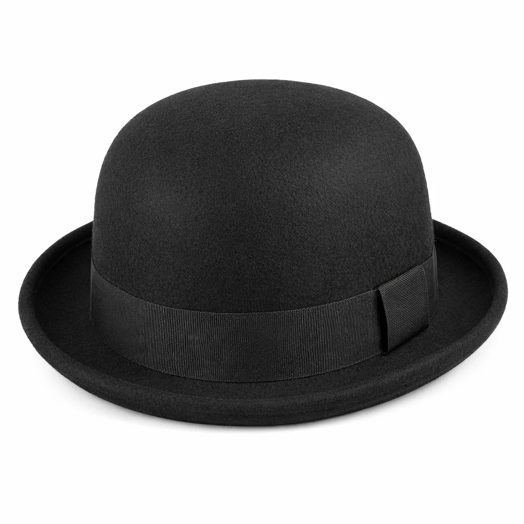 Black Wool Bowler Hat Classic Derby Hat Lined 56 57 58 59 cm